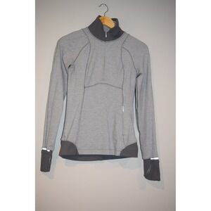 Lululemon Athletica Gray Striped Long Sleeve Quarter Zip Athletic Pullover Women